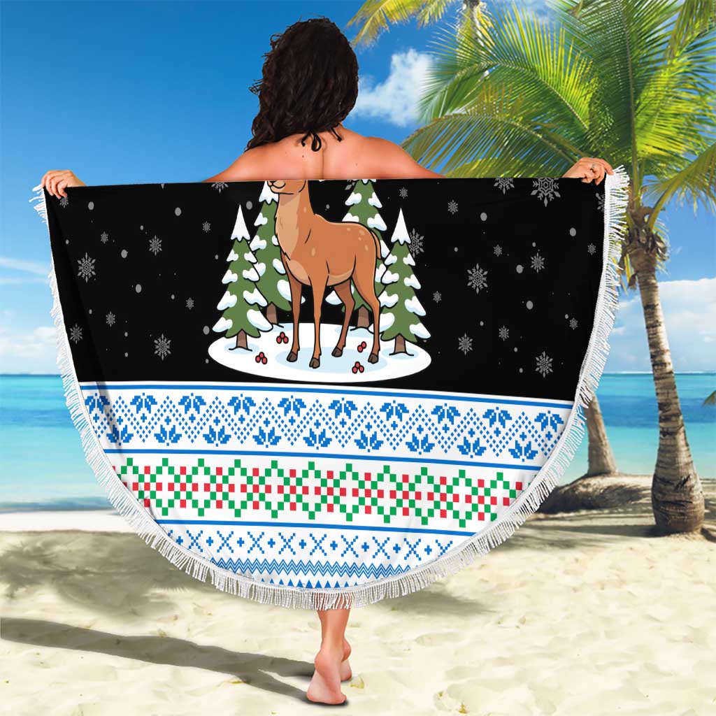 Estonia Christmas Beach Blanket with Reindeer Gingerbread Snowflakes National Emblem and Winter Forest - Wonder Print Shop