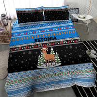 Estonia Christmas Bedding Set with Reindeer Gingerbread Snowflakes National Emblem and Winter Forest - Wonder Print Shop