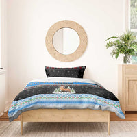 Estonia Christmas Bedding Set with Reindeer Gingerbread Snowflakes National Emblem and Winter Forest - Wonder Print Shop