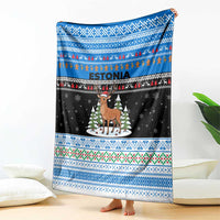 Estonia Christmas Blanket with Reindeer Gingerbread Snowflakes National Emblem and Winter Forest - Wonder Print Shop