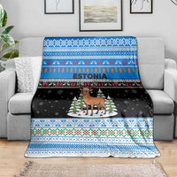 Estonia Christmas Blanket with Reindeer Gingerbread Snowflakes National Emblem and Winter Forest - Wonder Print Shop