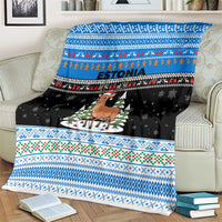 Estonia Christmas Blanket with Reindeer Gingerbread Snowflakes National Emblem and Winter Forest - Wonder Print Shop
