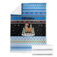 Estonia Christmas Blanket with Reindeer Gingerbread Snowflakes National Emblem and Winter Forest - Wonder Print Shop