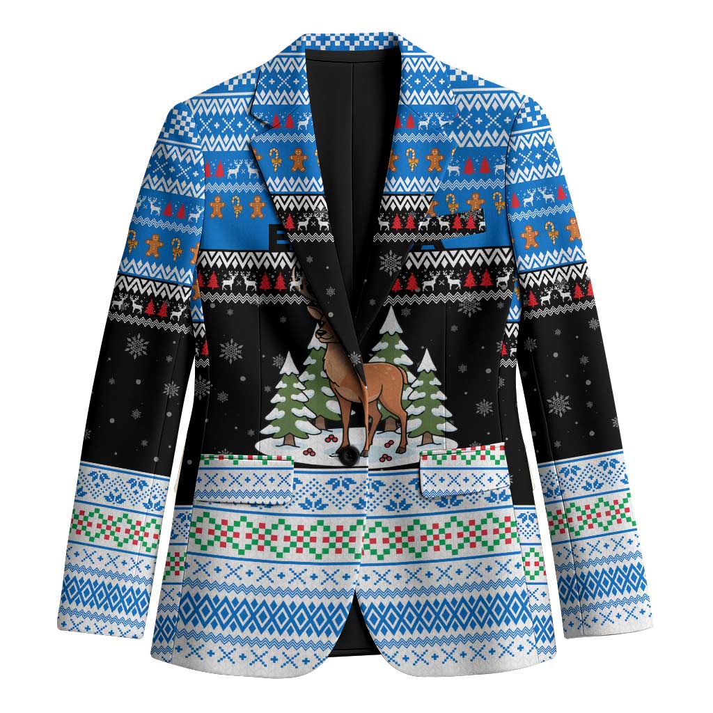 Estonia Christmas Blazer with Reindeer Gingerbread Snowflakes National Emblem and Winter Forest - Wonder Print Shop