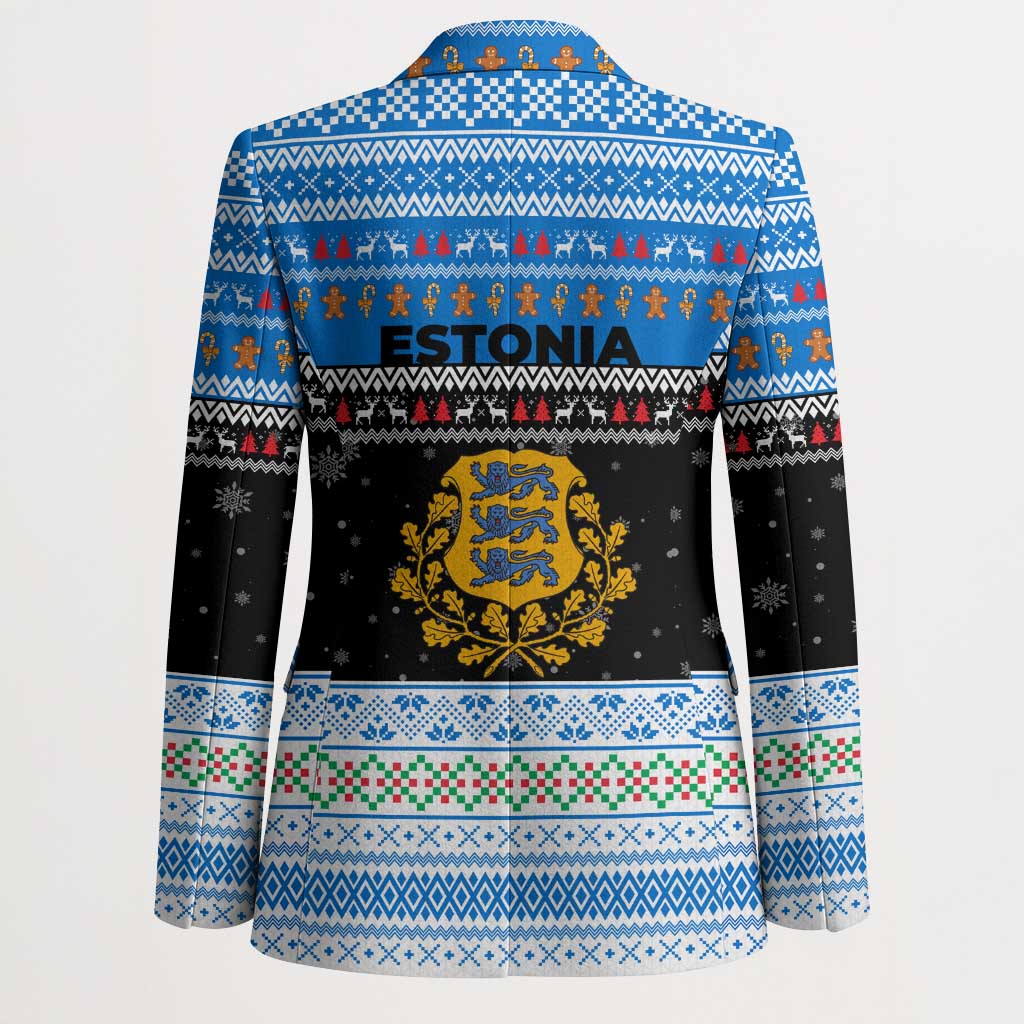 Estonia Christmas Blazer with Reindeer Gingerbread Snowflakes National Emblem and Winter Forest - Wonder Print Shop