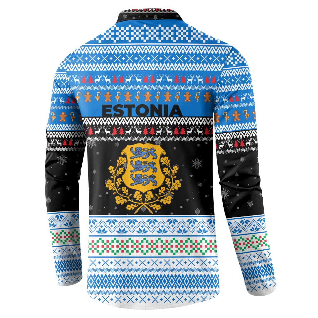 Estonia Christmas Button Sweatshirt with Reindeer Gingerbread Snowflakes National Emblem and Winter Forest - Wonder Print Shop