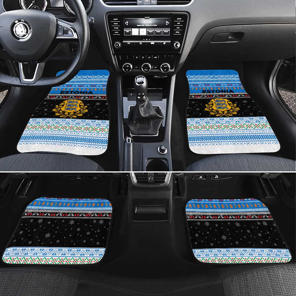 Estonia Christmas Car Mats with Reindeer Gingerbread Snowflakes National Emblem and Winter Forest - Wonder Print Shop