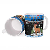 Estonia Christmas Ceramic Mug with Reindeer Gingerbread Snowflakes National Emblem and Winter Forest - Wonder Print Shop
