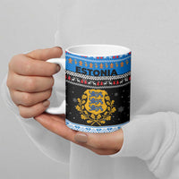 Estonia Christmas Ceramic Mug with Reindeer Gingerbread Snowflakes National Emblem and Winter Forest - Wonder Print Shop