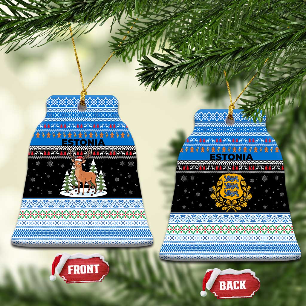 Estonia Christmas Ceramic Ornament with Reindeer Gingerbread Snowflakes National Emblem and Winter Forest - Wonder Print Shop