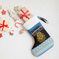 Estonia Christmas Stocking with Reindeer Gingerbread Snowflakes National Emblem and Winter Forest - Wonder Print Shop