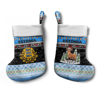 Estonia Christmas Stocking with Reindeer Gingerbread Snowflakes National Emblem and Winter Forest - Wonder Print Shop