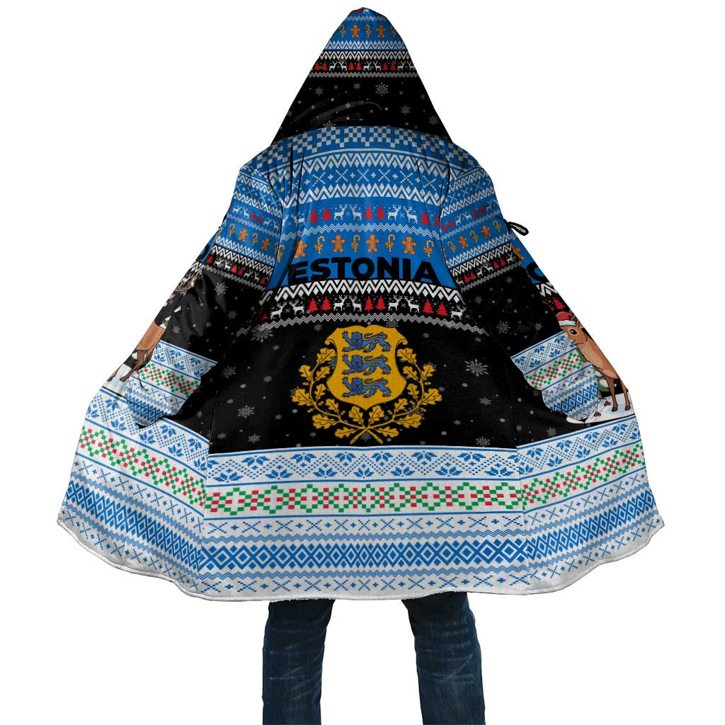 Estonia Christmas Cloak with Reindeer Gingerbread Snowflakes National Emblem and Winter Forest - Wonder Print Shop