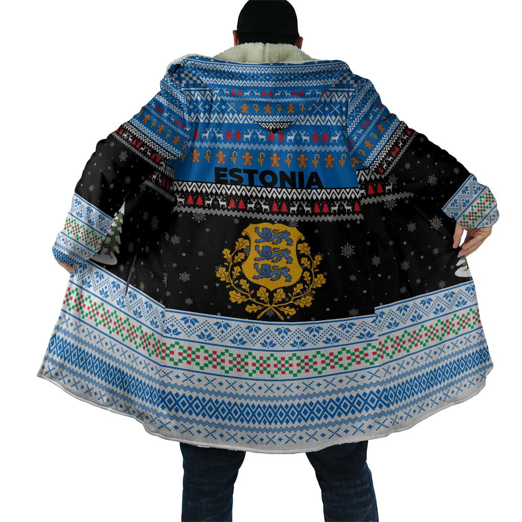 Estonia Christmas Cloak with Reindeer Gingerbread Snowflakes National Emblem and Winter Forest - Wonder Print Shop