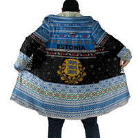 Estonia Christmas Cloak with Reindeer Gingerbread Snowflakes National Emblem and Winter Forest - Wonder Print Shop