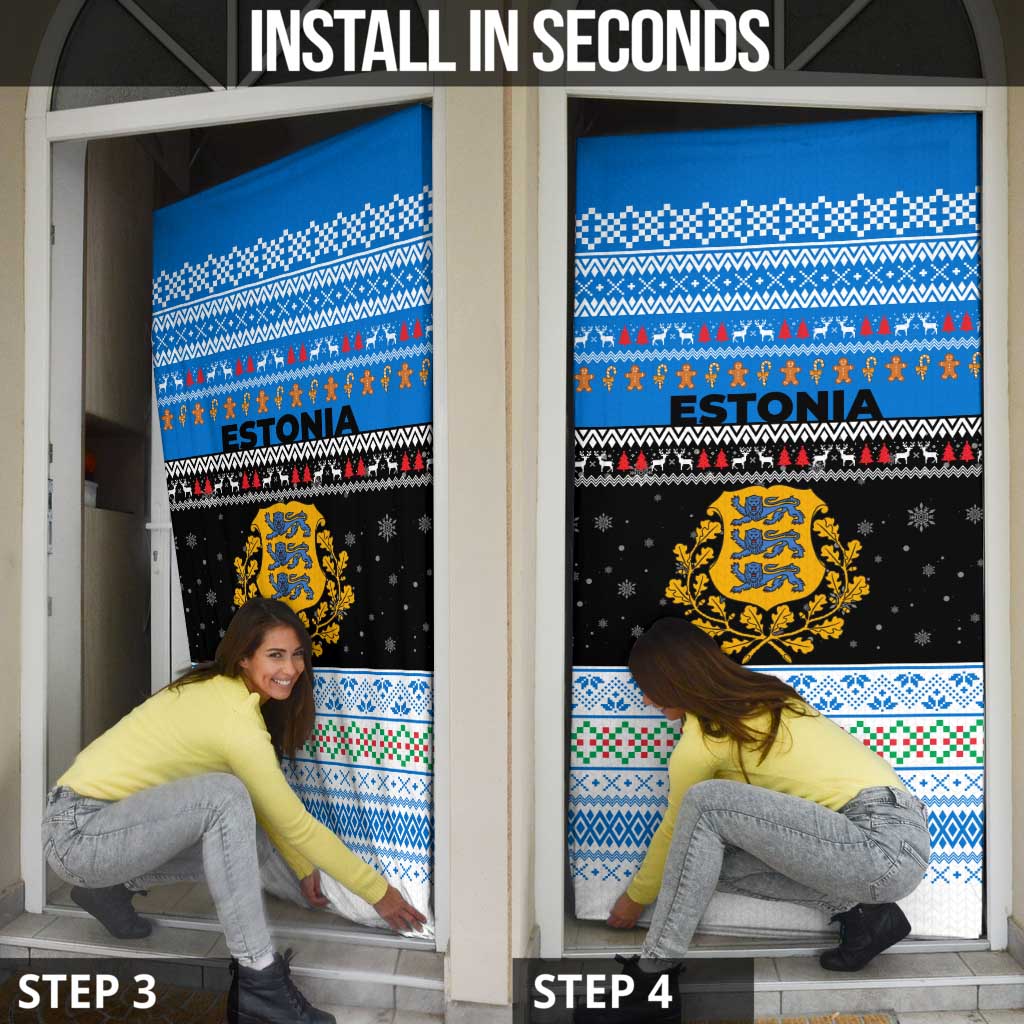 Estonia Christmas Door Cover with Reindeer Gingerbread Snowflakes National Emblem and Winter Forest - Wonder Print Shop