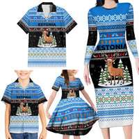 Estonia Christmas Family Matching Long Sleeve Bodycon Dress and Hawaiian Shirt with Reindeer Gingerbread Snowflakes National Emblem and Winter Forest - Wonder Print Shop