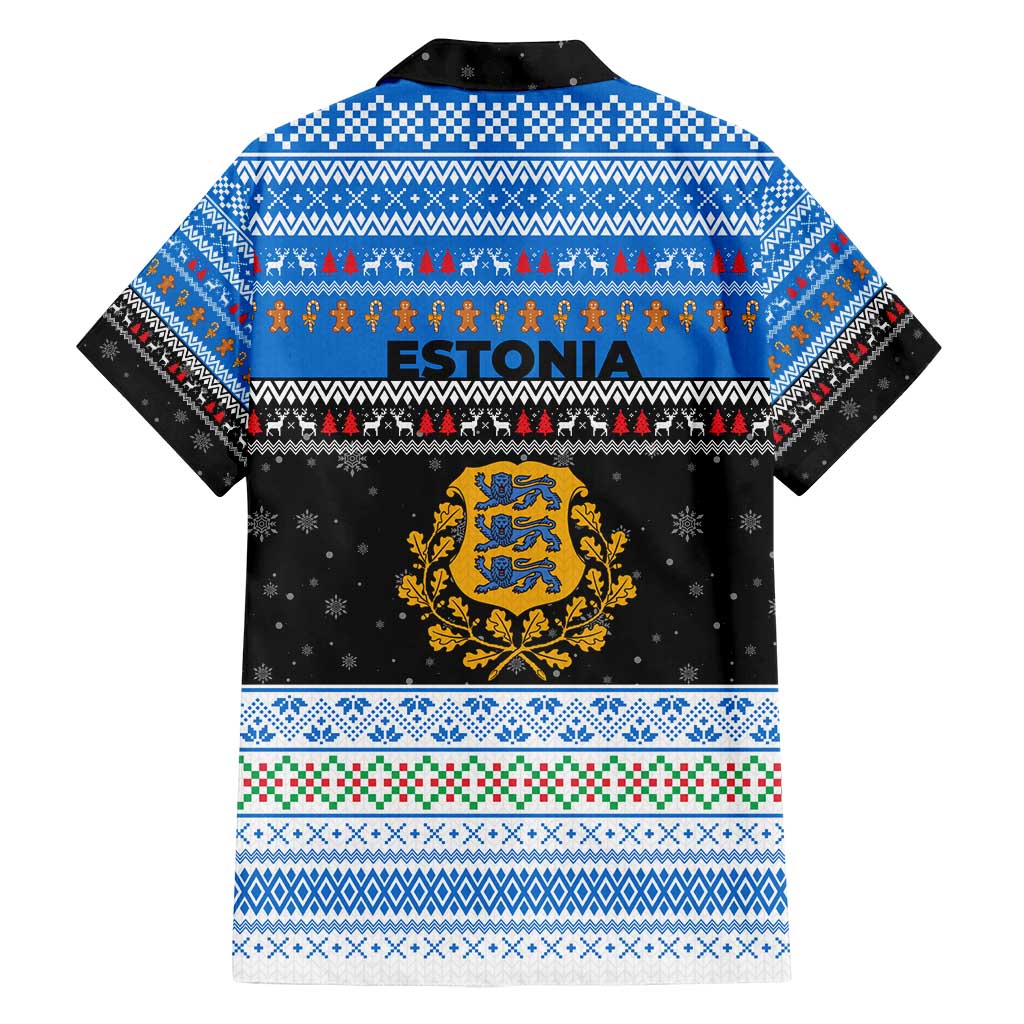 Estonia Christmas Family Matching Long Sleeve Bodycon Dress and Hawaiian Shirt with Reindeer Gingerbread Snowflakes National Emblem and Winter Forest - Wonder Print Shop