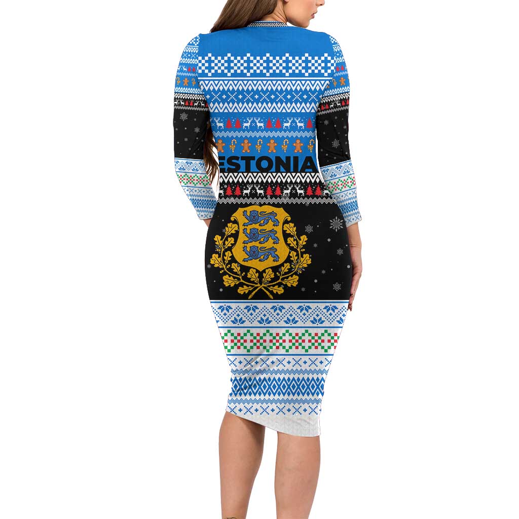 Estonia Christmas Family Matching Long Sleeve Bodycon Dress and Hawaiian Shirt with Reindeer Gingerbread Snowflakes National Emblem and Winter Forest - Wonder Print Shop