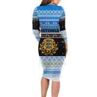 Estonia Christmas Family Matching Long Sleeve Bodycon Dress and Hawaiian Shirt with Reindeer Gingerbread Snowflakes National Emblem and Winter Forest - Wonder Print Shop
