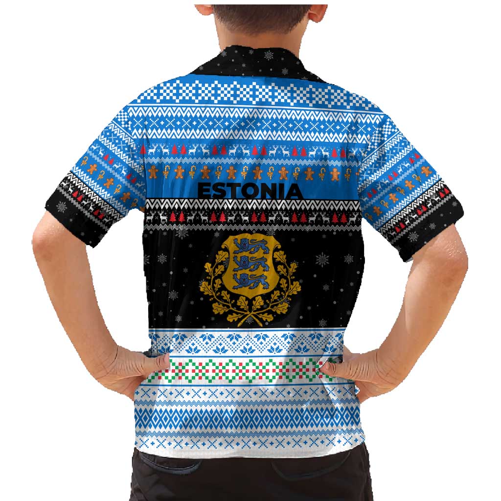 Estonia Christmas Family Matching Mermaid Dress and Hawaiian Shirt with Reindeer Gingerbread Snowflakes National Emblem and Winter Forest - Wonder Print Shop