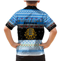 Estonia Christmas Family Matching Mermaid Dress and Hawaiian Shirt with Reindeer Gingerbread Snowflakes National Emblem and Winter Forest - Wonder Print Shop