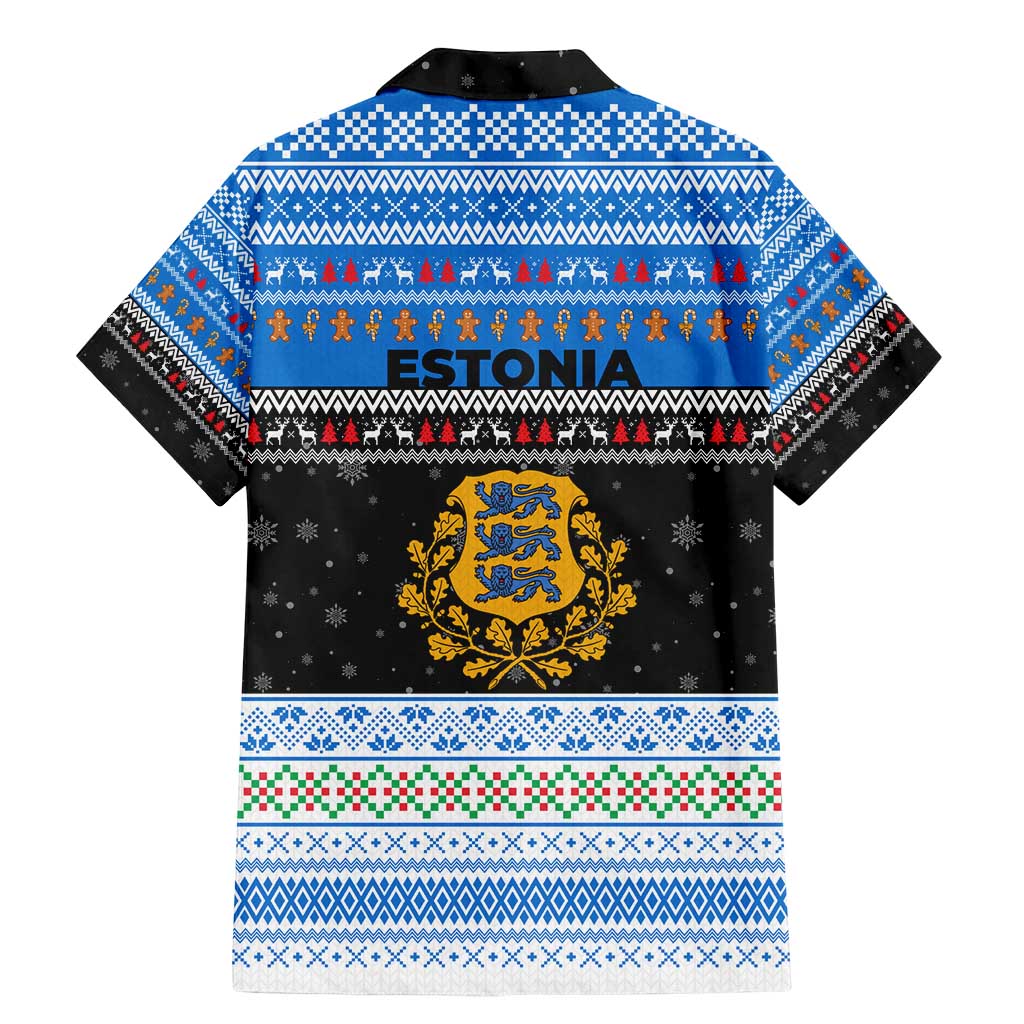 Estonia Christmas Family Matching Mermaid Dress and Hawaiian Shirt with Reindeer Gingerbread Snowflakes National Emblem and Winter Forest - Wonder Print Shop