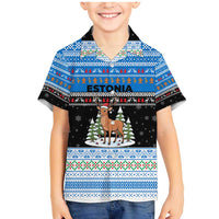 Estonia Christmas Family Matching Mermaid Dress and Hawaiian Shirt with Reindeer Gingerbread Snowflakes National Emblem and Winter Forest - Wonder Print Shop