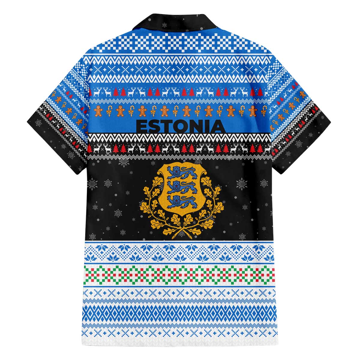 Estonia Christmas Family Matching Off The Shoulder Long Sleeve Dress and Hawaiian Shirt with Reindeer Gingerbread Snowflakes National Emblem and Winter Forest - Wonder Print Shop