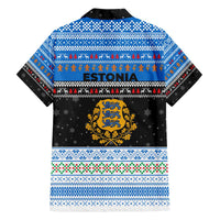 Estonia Christmas Family Matching Off The Shoulder Long Sleeve Dress and Hawaiian Shirt with Reindeer Gingerbread Snowflakes National Emblem and Winter Forest - Wonder Print Shop