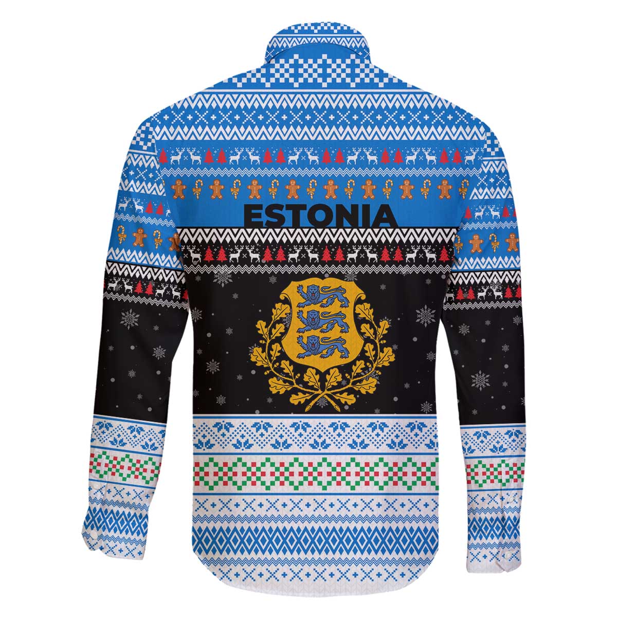 Estonia Christmas Family Matching Off The Shoulder Long Sleeve Dress and Hawaiian Shirt with Reindeer Gingerbread Snowflakes National Emblem and Winter Forest - Wonder Print Shop