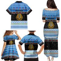 Estonia Christmas Family Matching Puletasi and Hawaiian Shirt with Reindeer Gingerbread Snowflakes National Emblem and Winter Forest - Wonder Print Shop