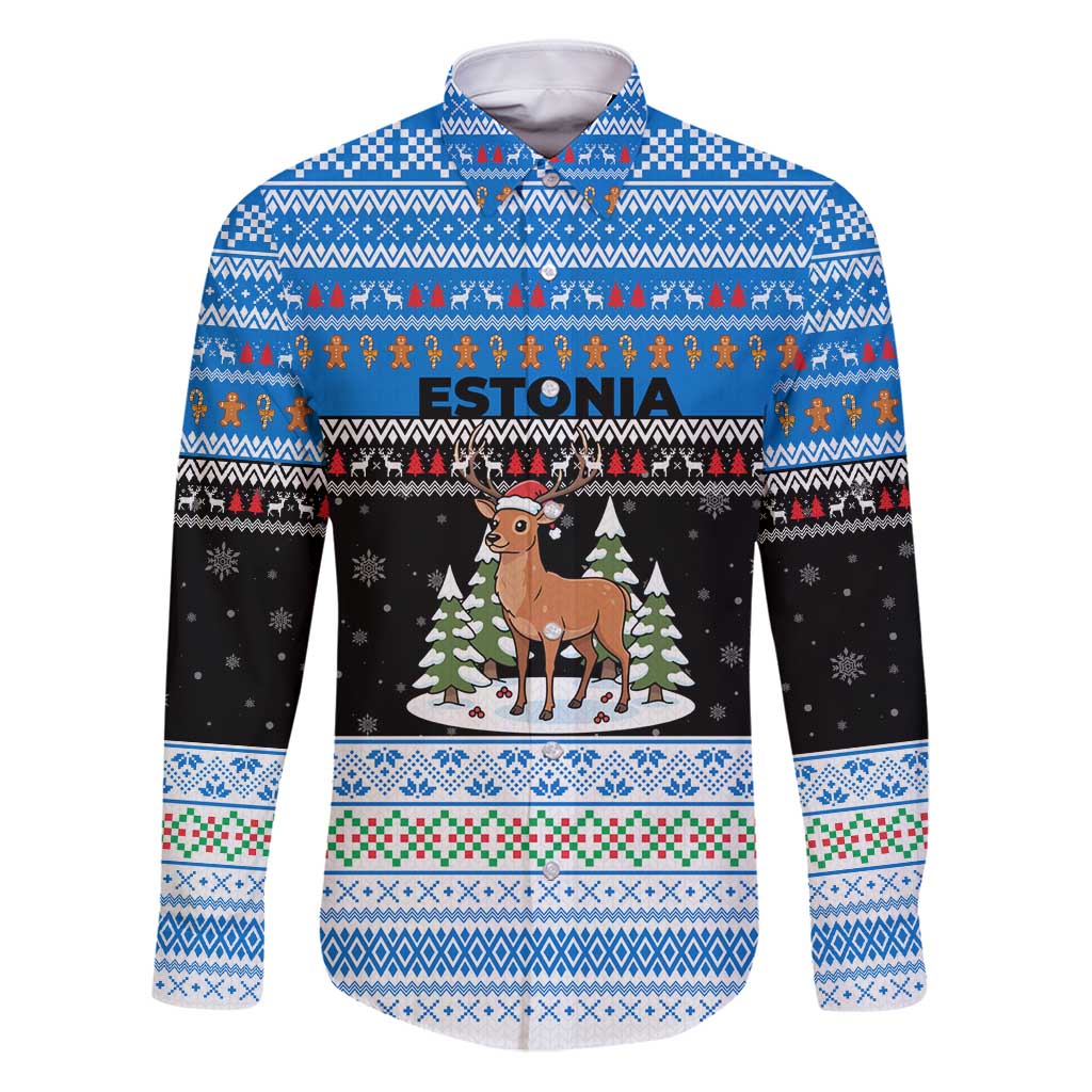 Estonia Christmas Family Matching Puletasi and Hawaiian Shirt with Reindeer Gingerbread Snowflakes National Emblem and Winter Forest - Wonder Print Shop
