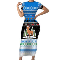 Estonia Christmas Family Matching Short Sleeve Bodycon Dress and Hawaiian Shirt with Reindeer Gingerbread Snowflakes National Emblem and Winter Forest - Wonder Print Shop