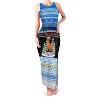 Estonia Christmas Family Matching Tank Maxi Dress and Hawaiian Shirt with Reindeer Gingerbread Snowflakes National Emblem and Winter Forest - Wonder Print Shop