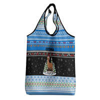 Estonia Christmas Grocery Bag with Reindeer Gingerbread Snowflakes National Emblem and Winter Forest - Wonder Print Shop