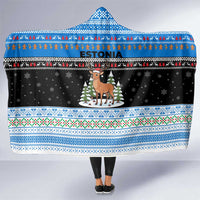 Estonia Christmas Hooded Blanket with Reindeer Gingerbread Snowflakes National Emblem and Winter Forest - Wonder Print Shop
