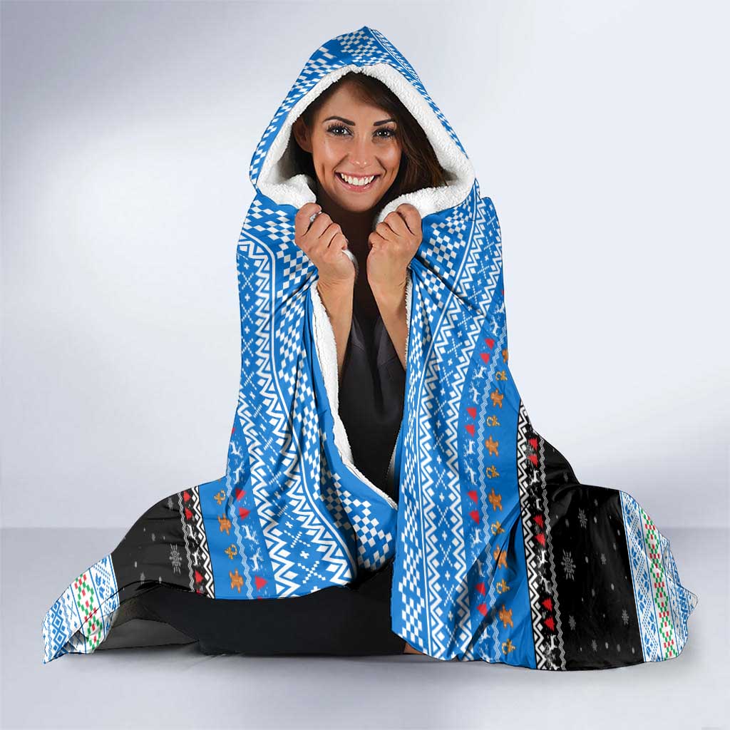 Estonia Christmas Hooded Blanket with Reindeer Gingerbread Snowflakes National Emblem and Winter Forest - Wonder Print Shop