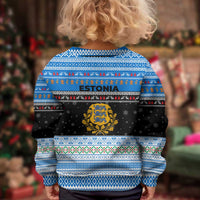 Estonia Christmas Kid Ugly Christmas Sweater with Reindeer Gingerbread Snowflakes National Emblem and Winter Forest - Wonder Print Shop
