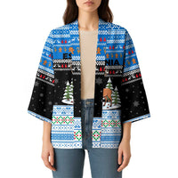 Estonia Christmas Kimono with Reindeer Gingerbread Snowflakes National Emblem and Winter Forest - Wonder Print Shop