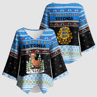 Estonia Christmas Kimono Sleeve Blouse with Reindeer Gingerbread Snowflakes National Emblem and Winter Forest - Wonder Print Shop