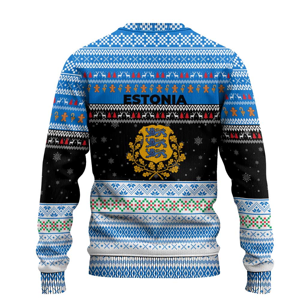 Estonia Christmas Ugly Christmas Sweater with Reindeer Gingerbread Snowflakes National Emblem and Winter Forest - Wonder Print Shop