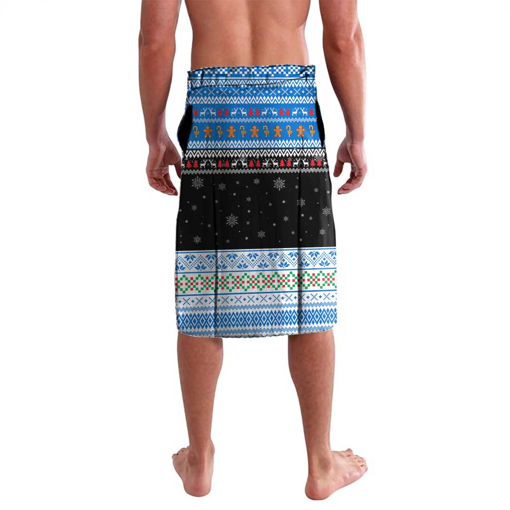 Estonia Christmas Lavalava with Reindeer Gingerbread Snowflakes National Emblem and Winter Forest - Wonder Print Shop