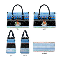 Estonia Christmas Leather Bag with Reindeer Gingerbread Snowflakes National Emblem and Winter Forest - Wonder Print Shop