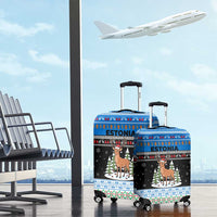 Estonia Christmas Luggage Cover with Reindeer Gingerbread Snowflakes National Emblem and Winter Forest - Wonder Print Shop