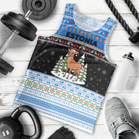 Estonia Christmas Men Tank Top with Reindeer Gingerbread Snowflakes National Emblem and Winter Forest - Wonder Print Shop