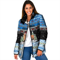 Estonia Christmas Padded Jacket with Reindeer Gingerbread Snowflakes National Emblem and Winter Forest - Wonder Print Shop