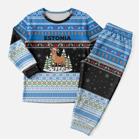 Estonia Christmas Pajama Set with Reindeer Gingerbread Snowflakes National Emblem and Winter Forest - Wonder Print Shop