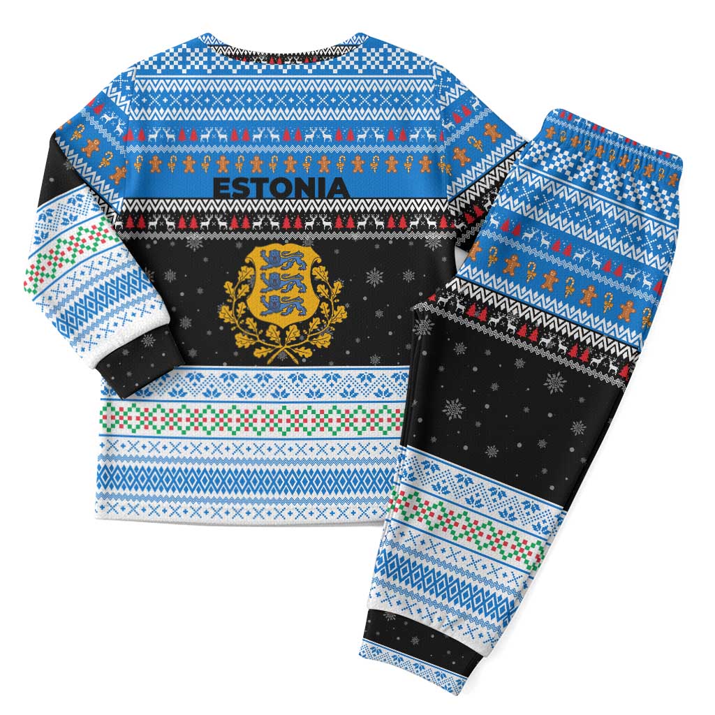 Estonia Christmas Pajama Set with Reindeer Gingerbread Snowflakes National Emblem and Winter Forest - Wonder Print Shop