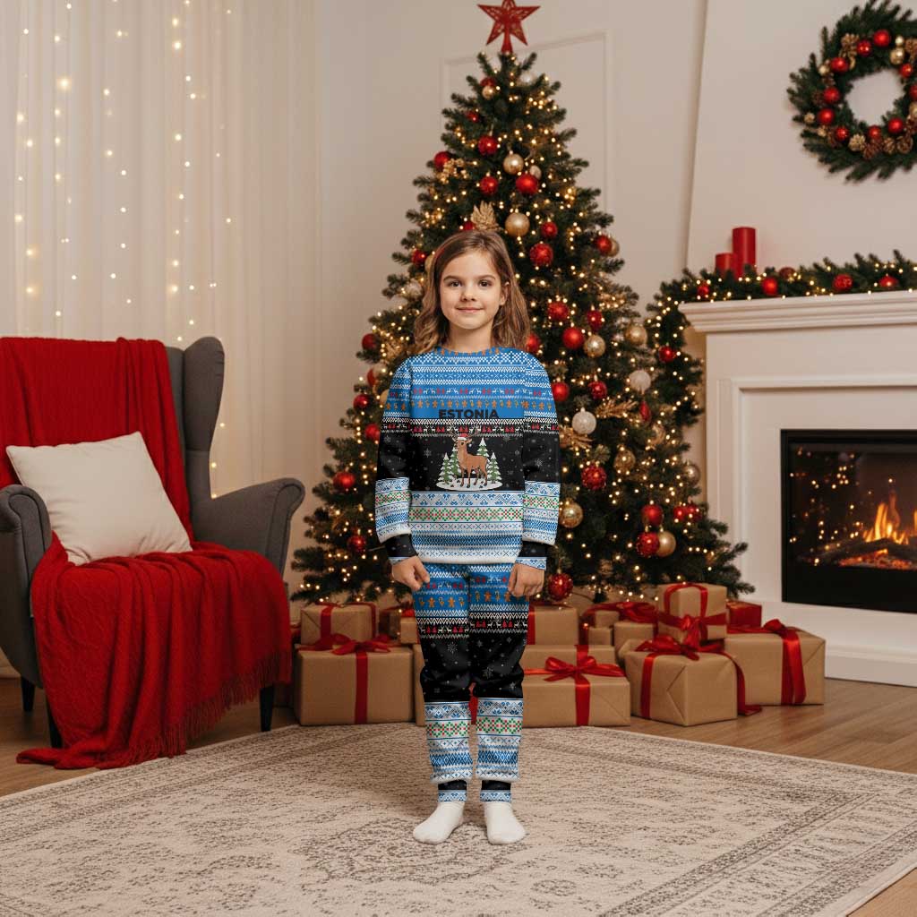 Estonia Christmas Pajama Set with Reindeer Gingerbread Snowflakes National Emblem and Winter Forest - Wonder Print Shop